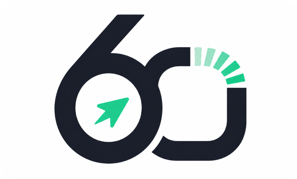 60/60 challenge logo with a green arrow inside the zero.